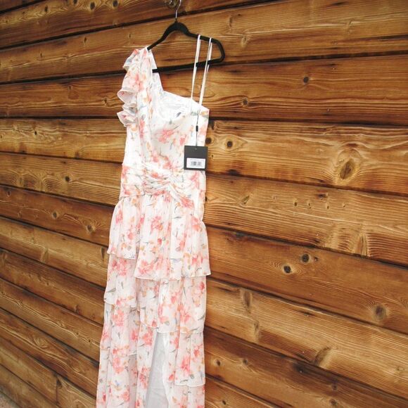 Mac Duggal 55810 Womens Floral Ruffle One Shoulder Gown Dress - Picture 9 of 16